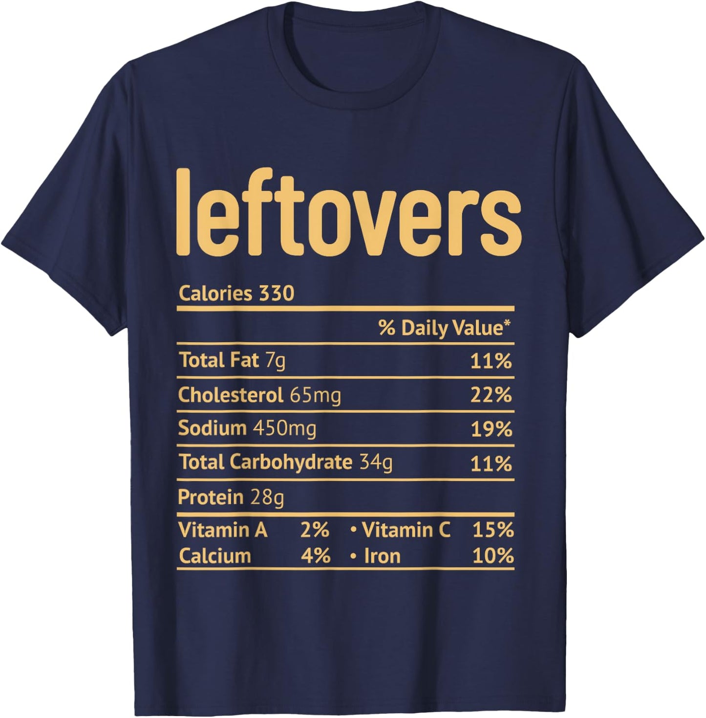 Leftovers Nutrition Facts Funny Thanksgiving Christmas food T-Shirt - T-Shirt | Navy