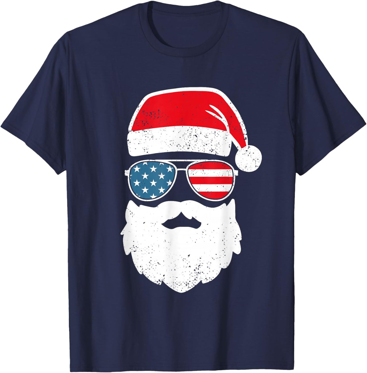 Funny Santa Claus Face Sunglasses Patriotic American Flag T-Shirt - T-Shirt | Navy