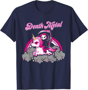 Unicorn Death Metal Rocker Go To Hell Shirt Pink T-Shirt - T-Shirt | Navy
