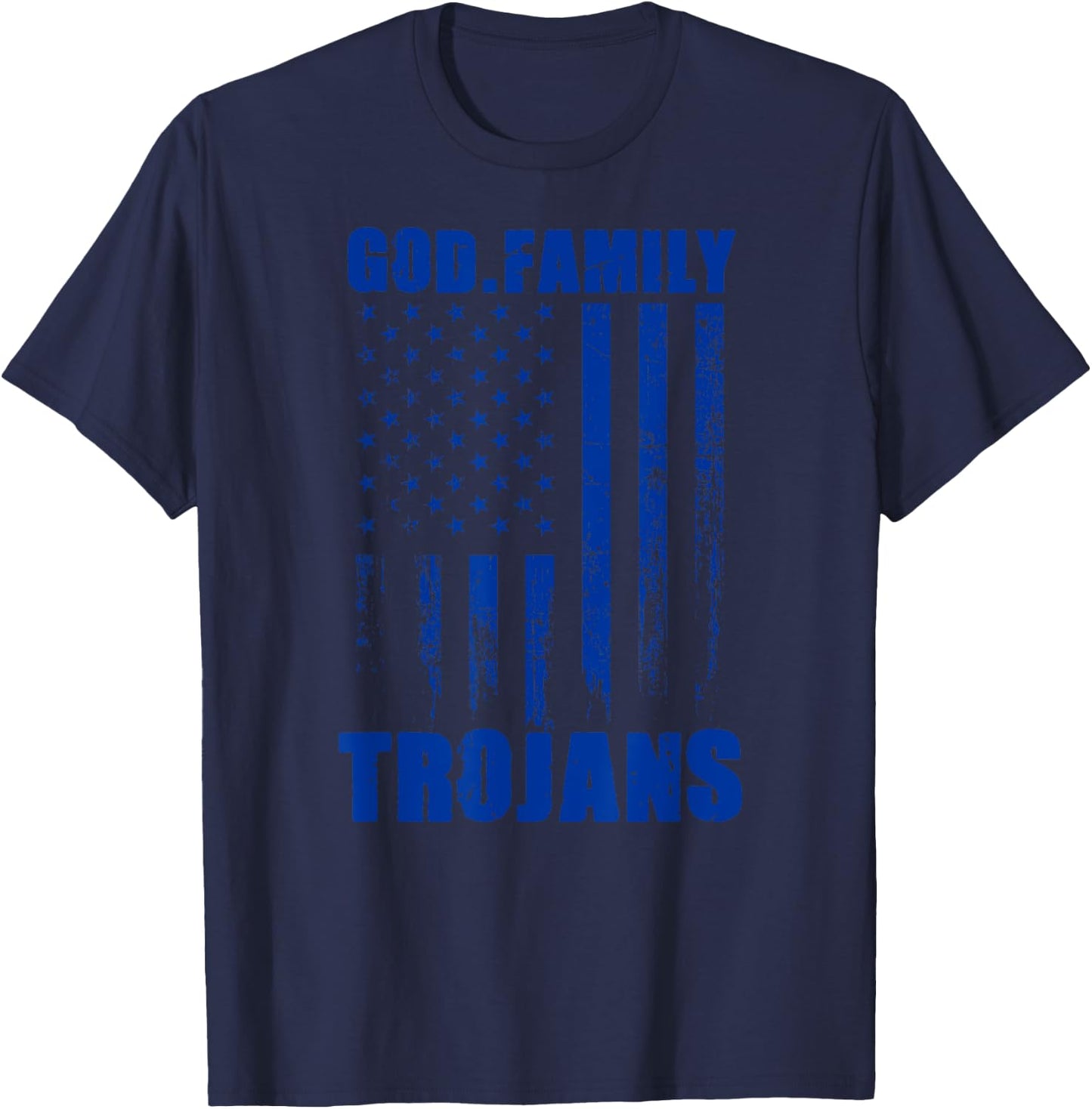 James Island Charter Trojans God. Family. Vintage USA Flag T-Shirt - T-Shirt | Navy