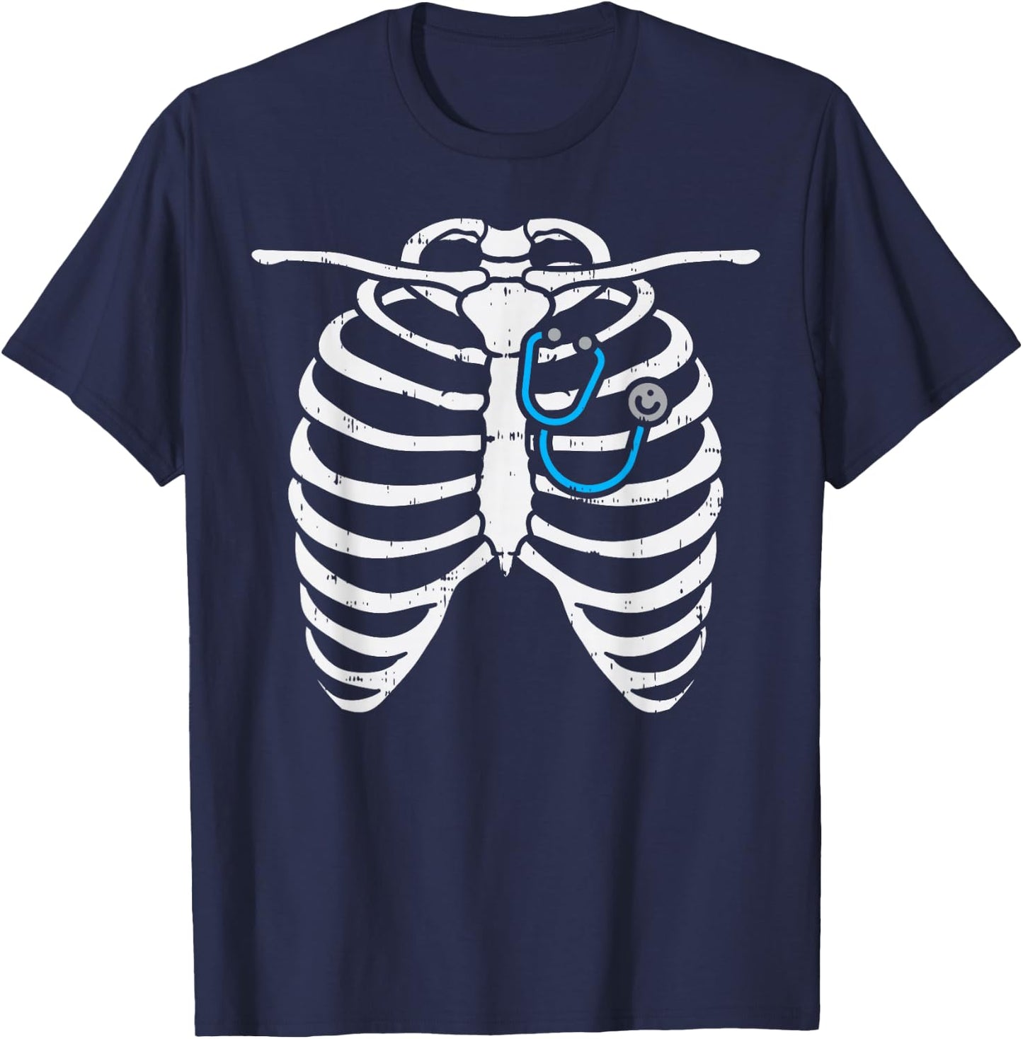 Stethoscope Skeleton Ribs Funny Nurse Halloween Costume Gift T-Shirt - T-Shirt | Navy