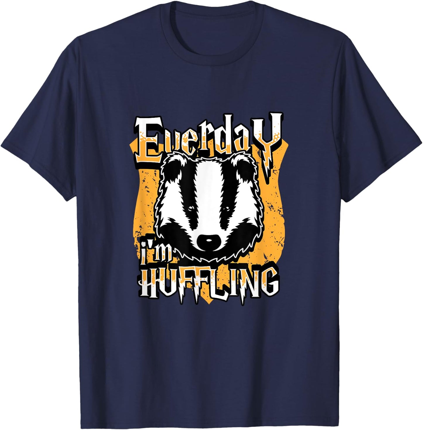 Funny Everyday I'm Huffling Badger Animal Graphic T-Shirt - T-Shirt | Navy
