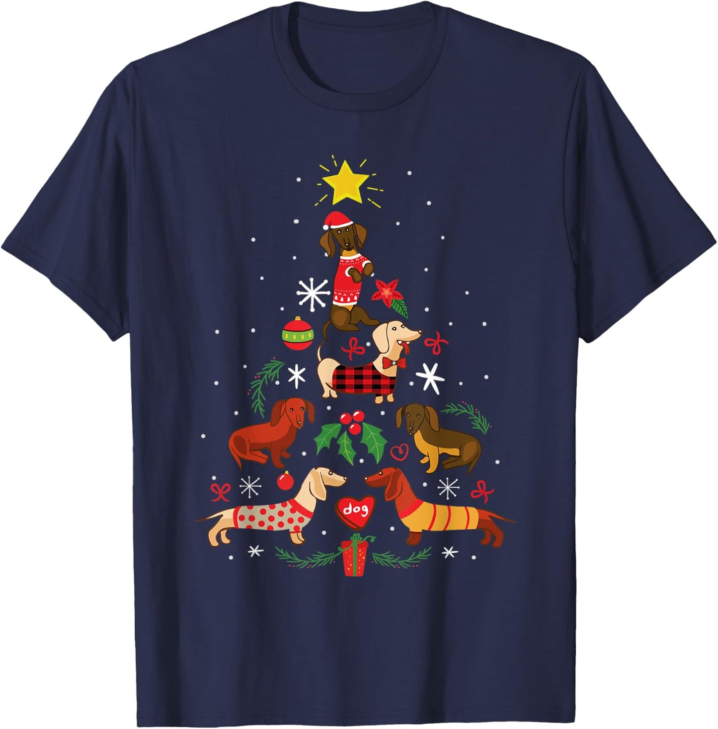 Funny Dachshund Christmas Tree Ornament Decor Gift T-Shirt - T-Shirt | Navy