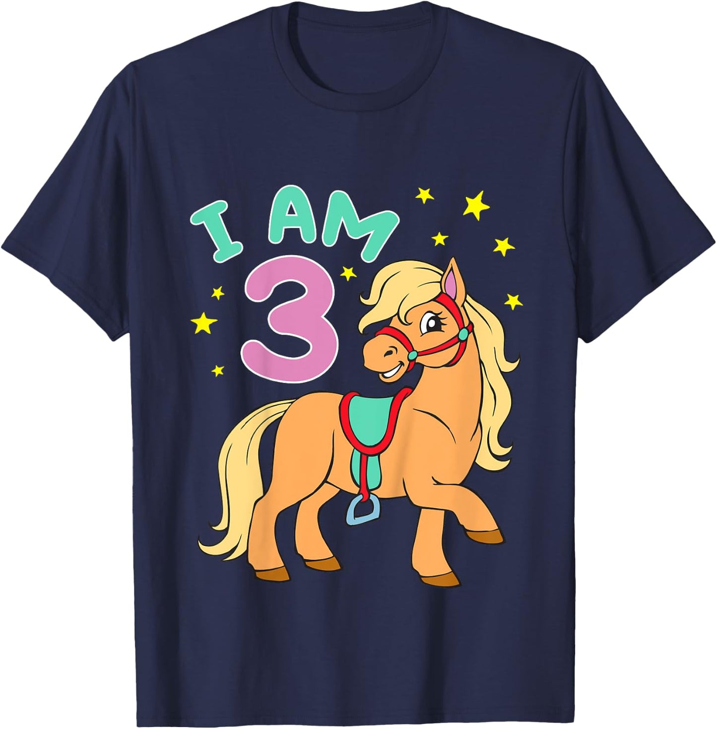 Horse Birthday Shirt 3 Years Toddler Girls T-Shirt - T-Shirt | Navy