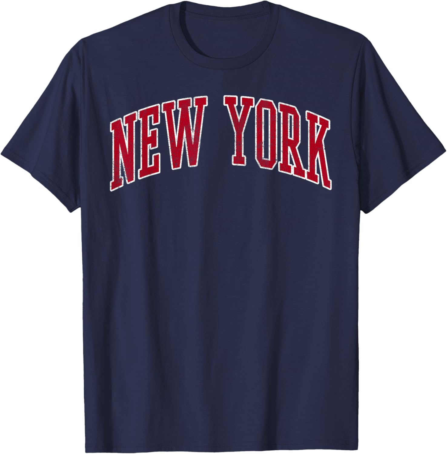 New York Vintage Preppy Varsity Sports Design Red Text T-Shirt - T-Shirt | Navy