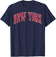 New York Vintage Preppy Varsity Sports Design Red Text T-Shirt - T-Shirt | Navy