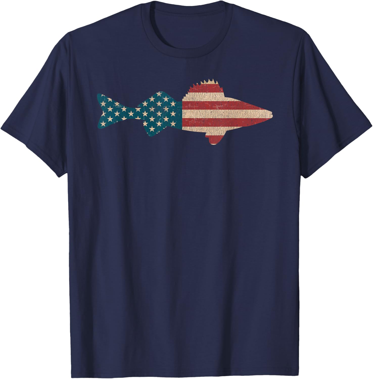 Walleye Fishing American Flag Sauger Angling T-Shirt - T-Shirt | Navy
