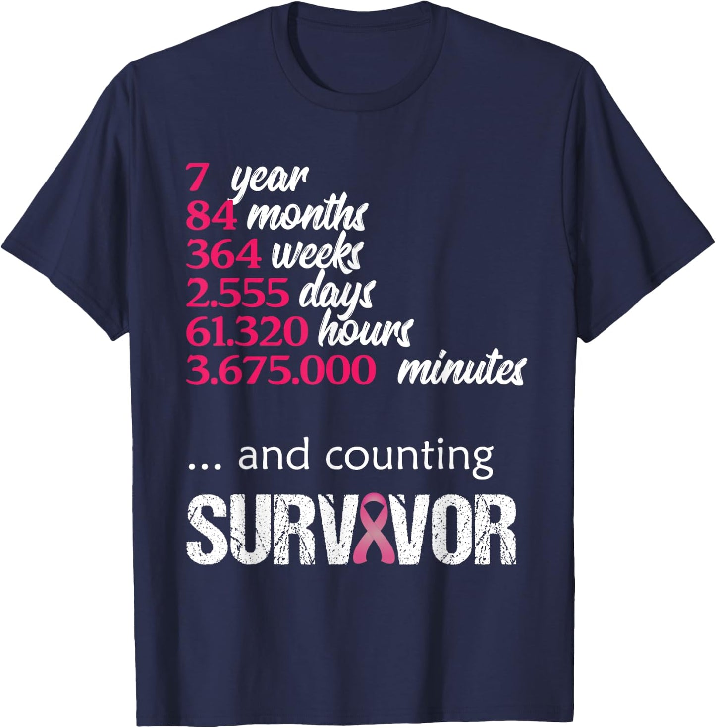 Seven 7 Years Survivor Breast Cancer Shirt Awareness Gift T-Shirt - T-Shirt | Navy