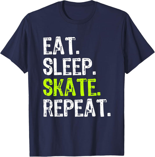 Eat Sleep Skate Repeat Skating Skater Ice Roller Funny T-Shirt - T-Shirt | Navy
