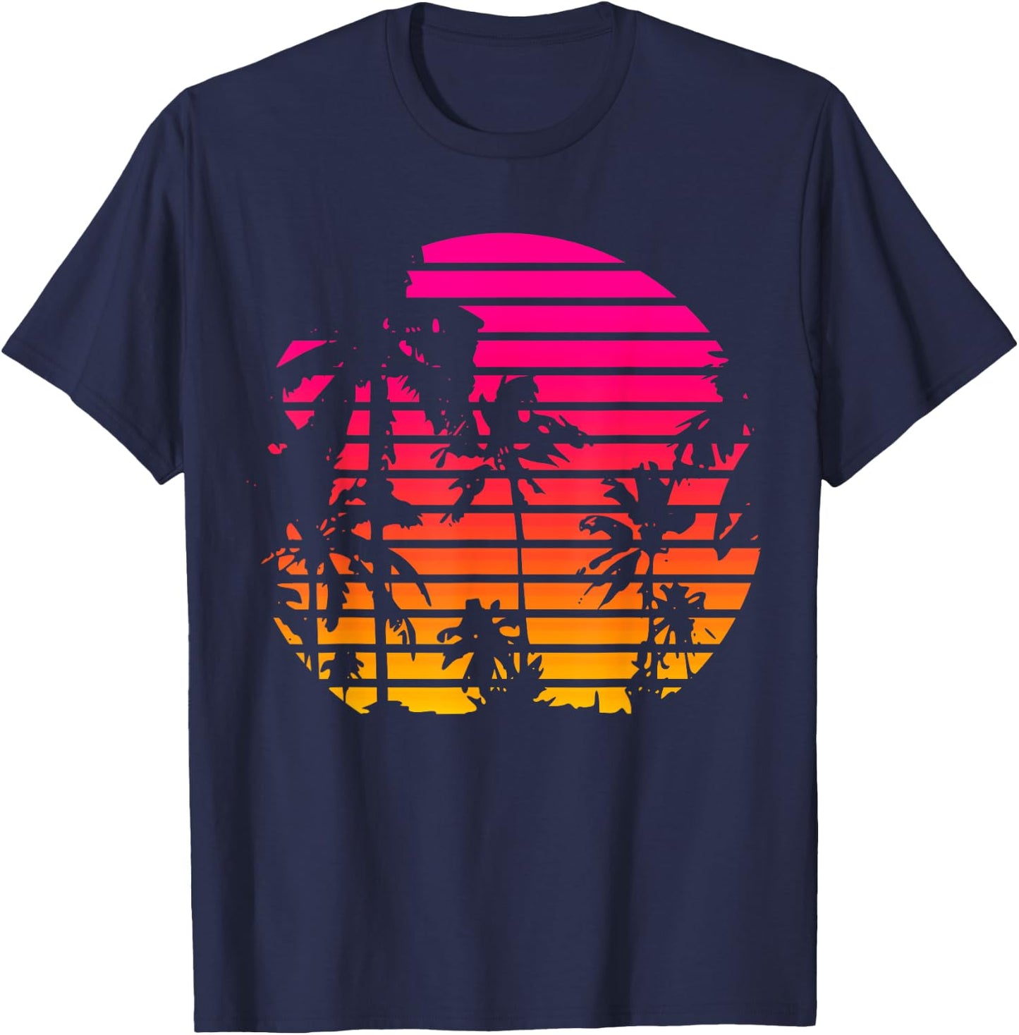 1980's Summer Tropical Beach Palm Tree Sunset Women Girls Kids T-Shirt - T-Shirt | Navy