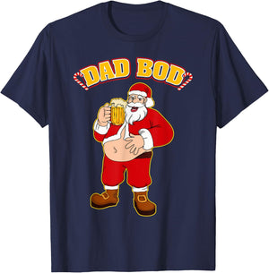 Santa Belly DAD BOD Funny Christmas Beer Belly T-Shirt - T-Shirt | Navy