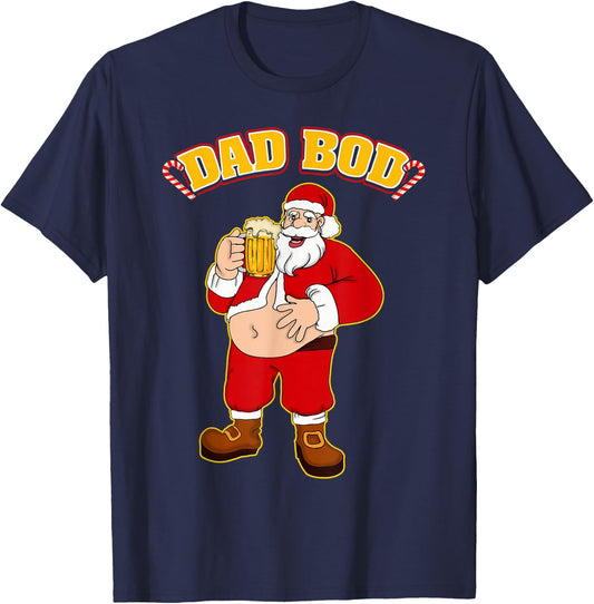 Santa Belly DAD BOD Funny Christmas Beer Belly T-Shirt - T-Shirt | Navy