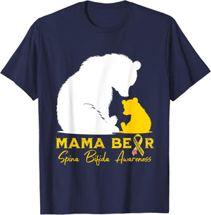 Mama-Bear Spina Bifida Awareness Yellow Ribbon T-Shirt - T-Shirt | Navy