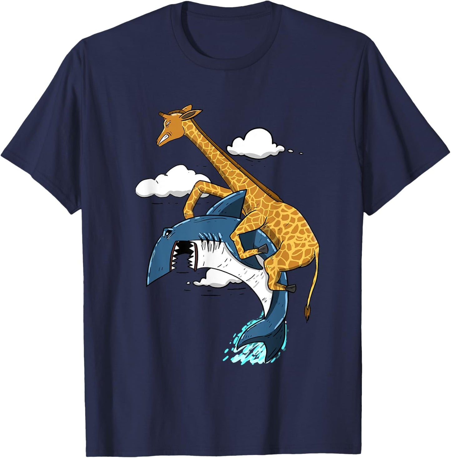 Giraffe Riding Shark Funny Animal Lover Girls Gift T-Shirt - T-Shirt | Navy