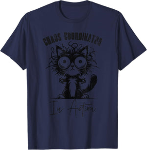 Parody Chaos Coordinator Cat Graphic For Busy Chaotic Parent T-Shirt - T-Shirt | Navy