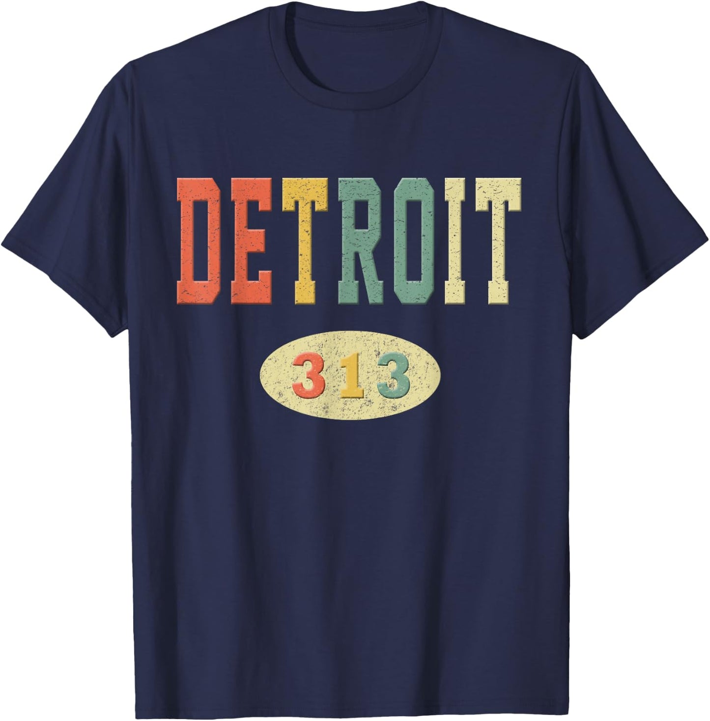 Detroit Shirt Area Code 313 Retro 70s Colors T-Shirt - T-Shirt | Navy