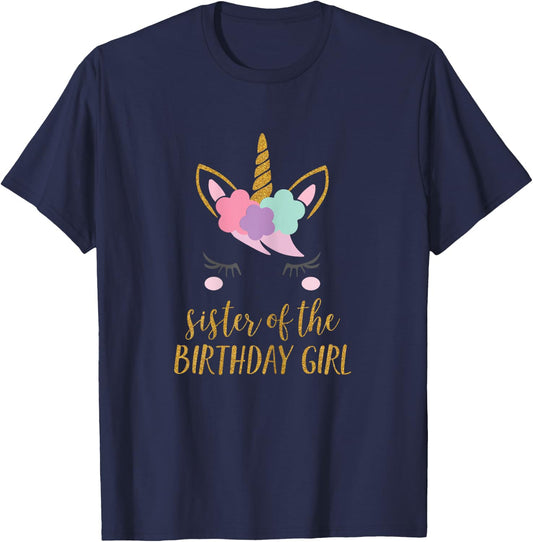 Cute Unicorn Sister Shirt, Sister of the Birthday Girl T-Shirt - T-Shirt | Navy