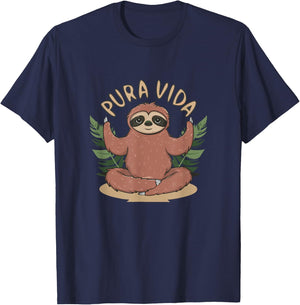 Pura Vida Costa Rica Yogi Sloth Meditation - Costa Rican T-Shirt - T-Shirt | Navy