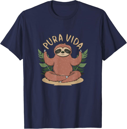 Pura Vida Costa Rica Yogi Sloth Meditation - Costa Rican T-Shirt - T-Shirt | Navy