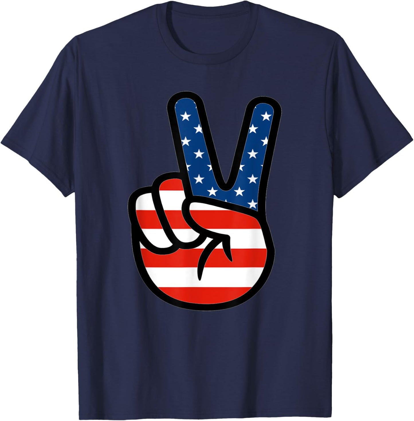 Fourth 4th of July Shirt American Flag Peace Sign Hand T-Shirt - T-Shirt | Navy