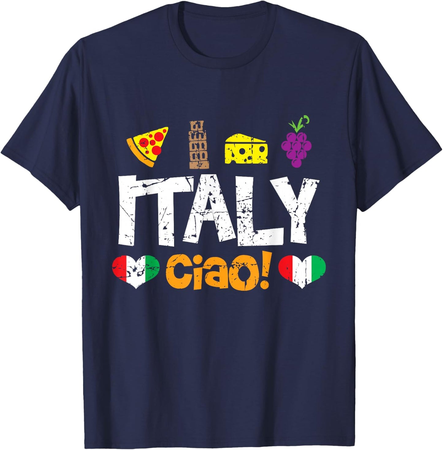 Italy Vacation Shirt Pizza Cheese Pisa Holiday Traveller T-Shirt - T-Shirt | Navy