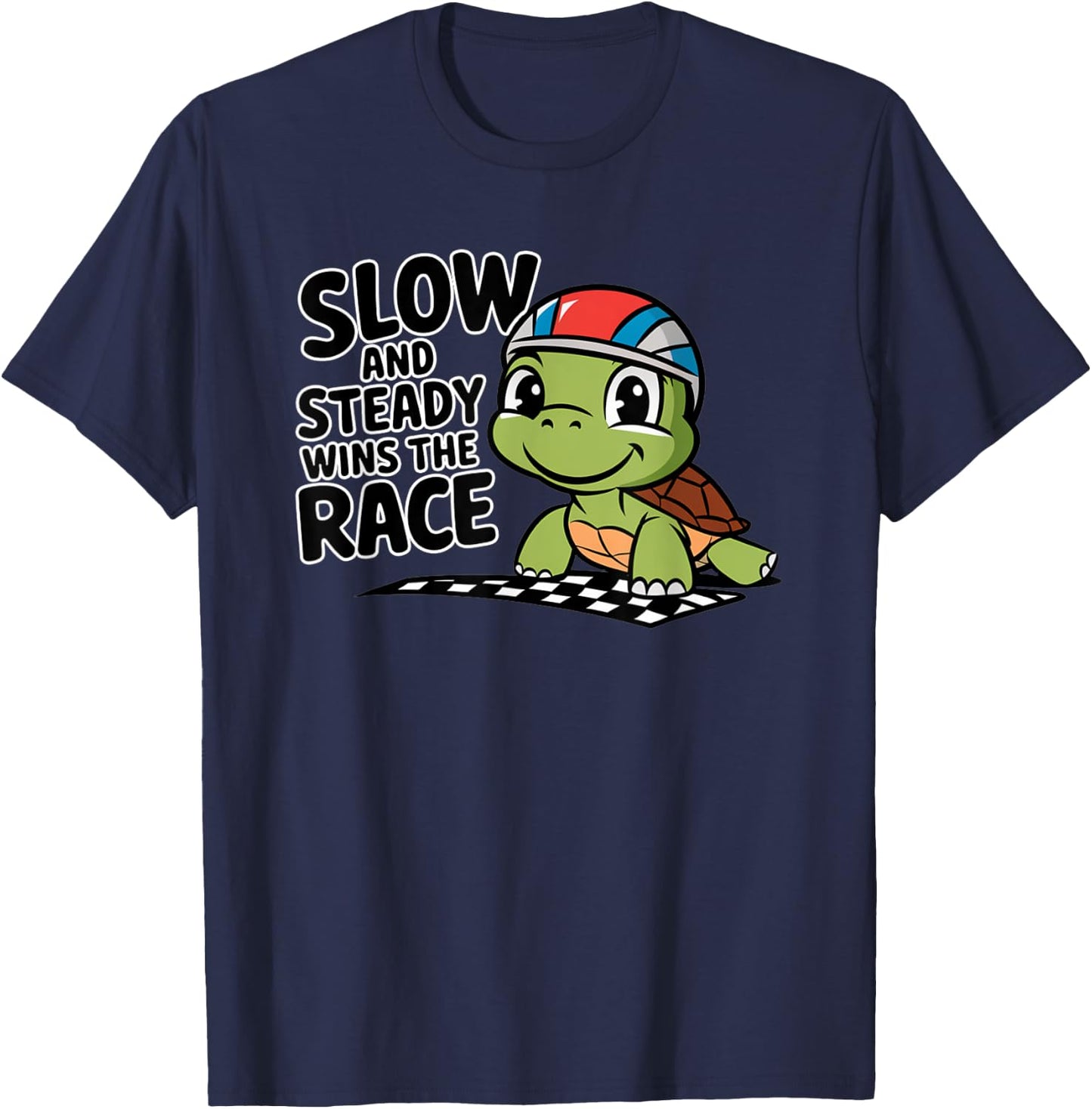 Slow and Steady Wins the Race Cute Racing Turtle T-Shirt - T-Shirt | Navy