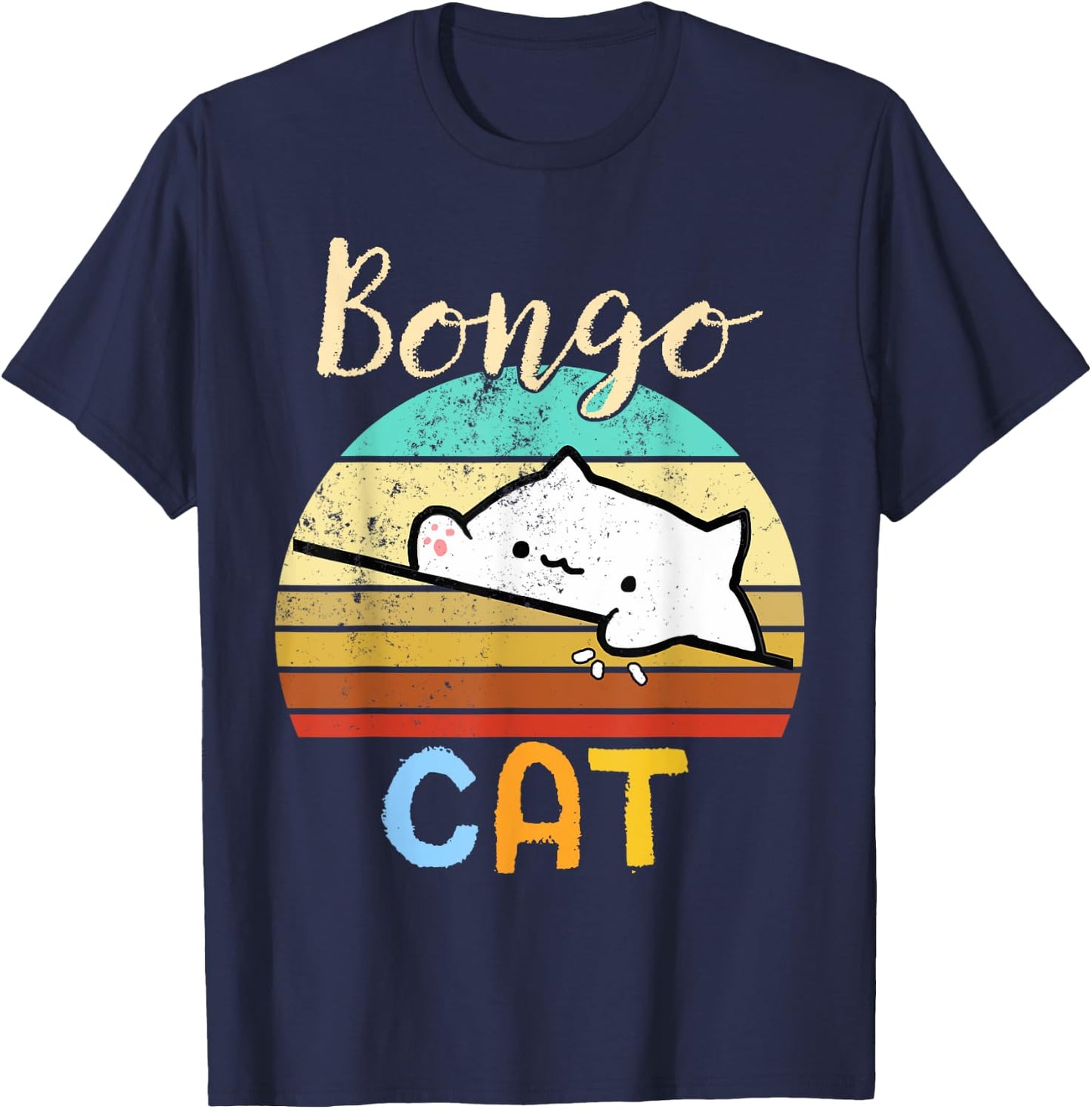 vintage sunset Bongo Cat cute Gamer meme gift Women Kids T-Shirt - T-Shirt | Navy