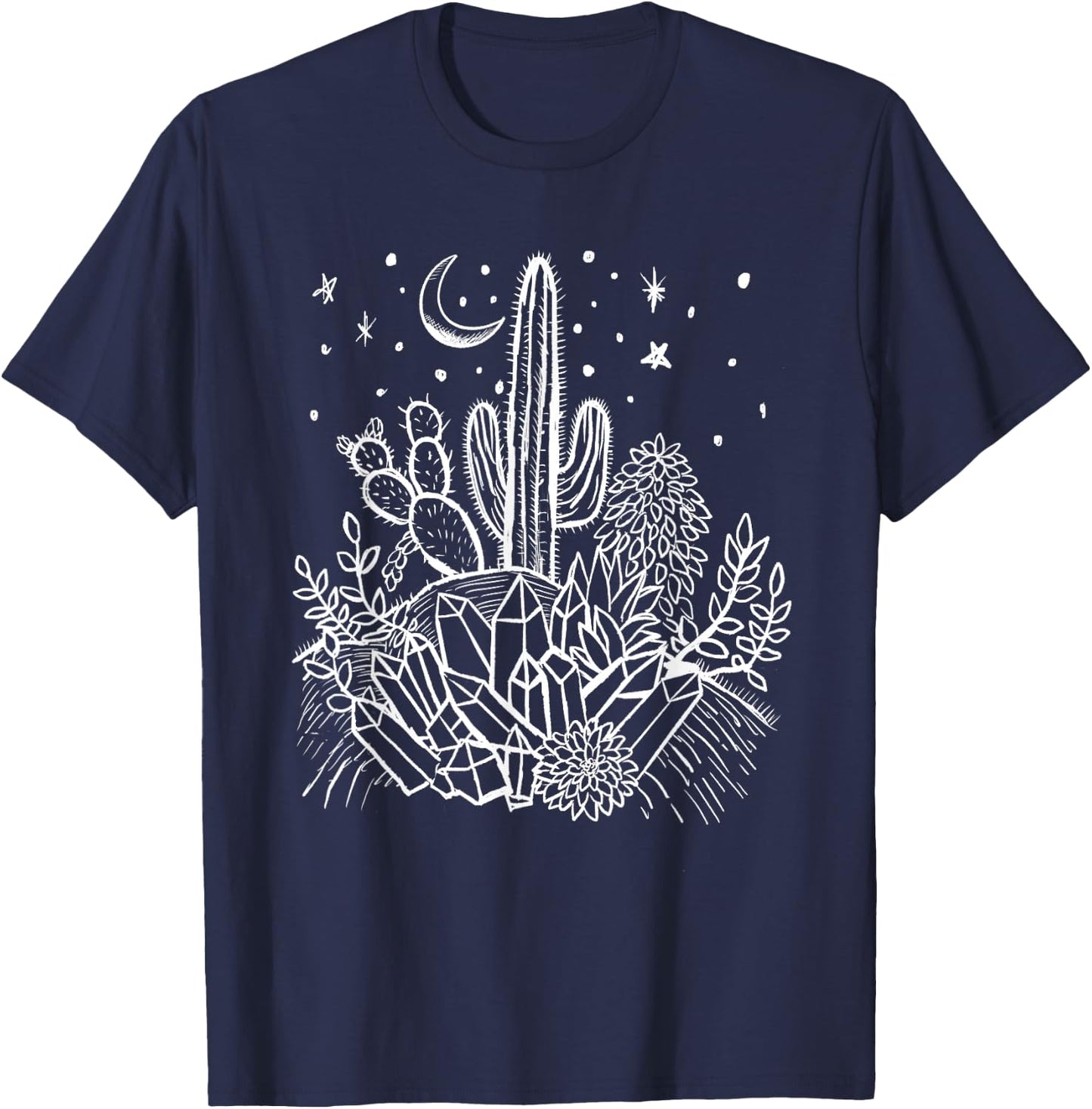 Cactus, Crystals, Succulents Desert Moon Witchy Goth T-Shirt - T-Shirt | Navy