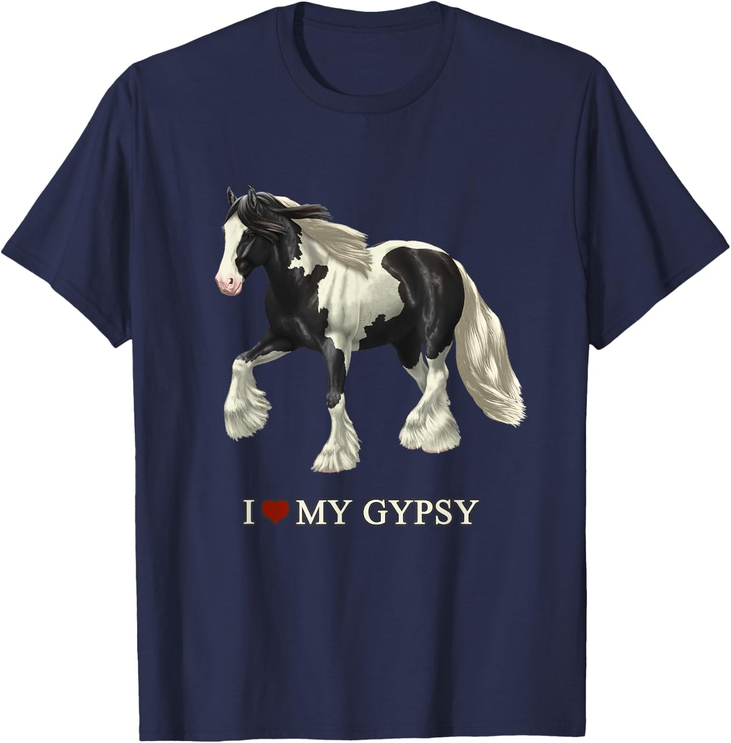 I Love My Black Pinto Gypsy Vanner Horse T-Shirt - T-Shirt | Navy