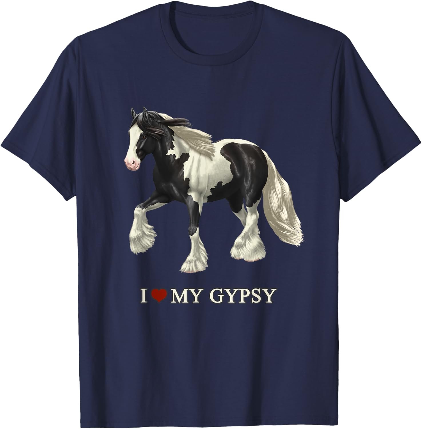I Love My Black Pinto Gypsy Vanner Horse T-Shirt - T-Shirt | Navy