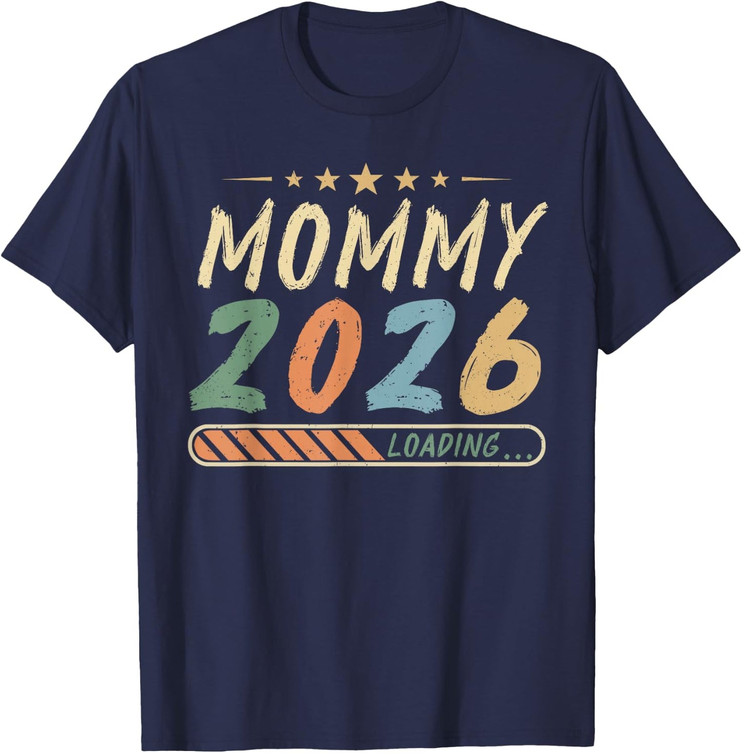 Vintage Mommy 2026 Loading Pregnancy Announcement T-Shirt - T-Shirt | Navy