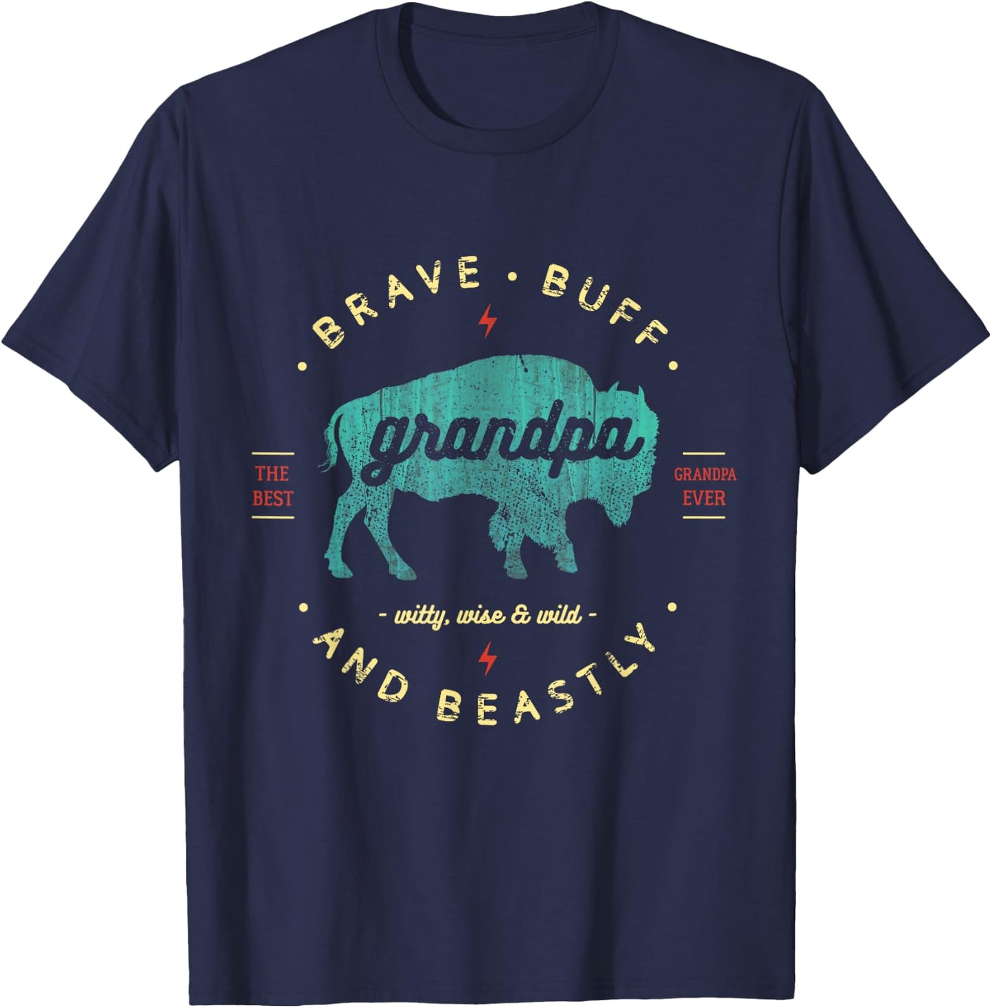 Grandfather Gift Shirt: Grandpa Vintage Retro Buffalo Bison T-Shirt - T-Shirt | Navy
