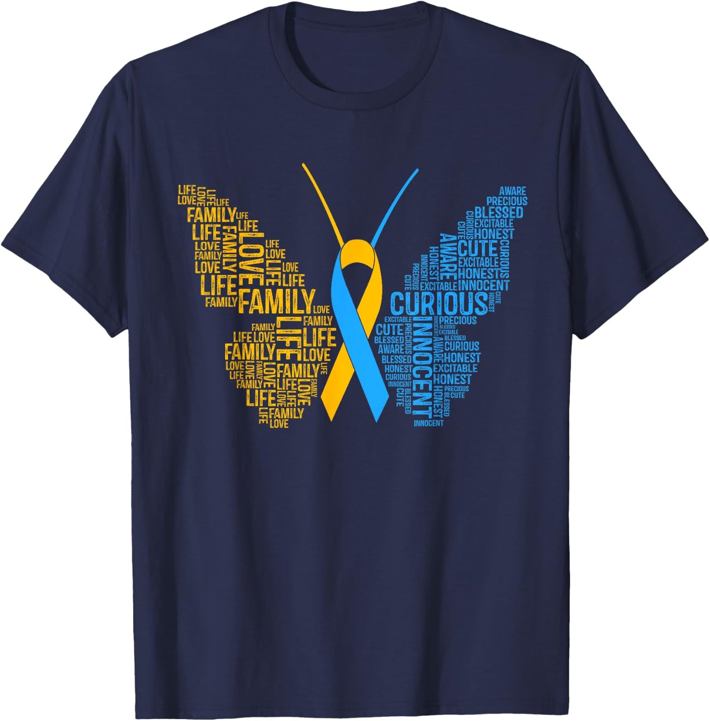 Down Syndrome Awareness Butterfly Support Gift Shirt T-Shirt - T-Shirt | Navy