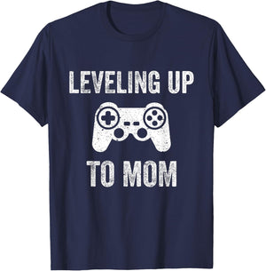 Leveling Up To Mom Shirt for Expecting Mother T-Shirt - T-Shirt | Navy