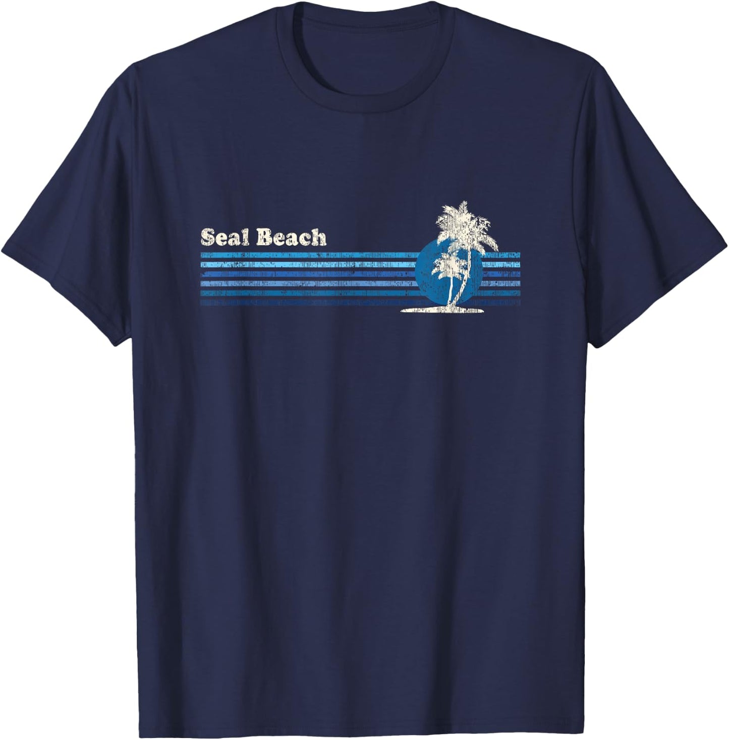 Seal Beach CA Vintage 80s Palm Trees Sunset T-Shirt - T-Shirt | Navy