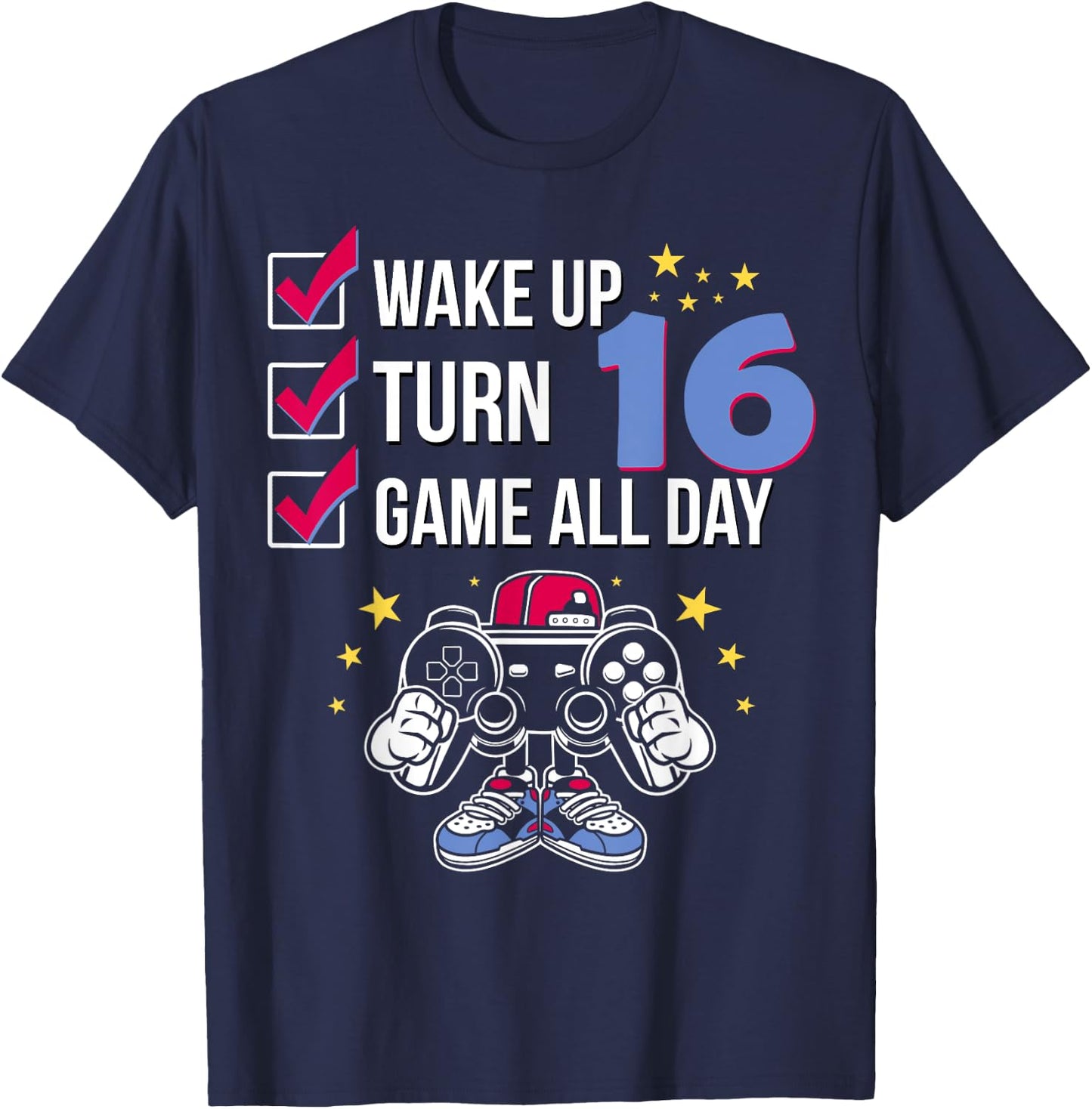 Gamer Birthday Shirt 16 Years Old Level 16 Unlocked Boy Gift T-Shirt - T-Shirt | Navy