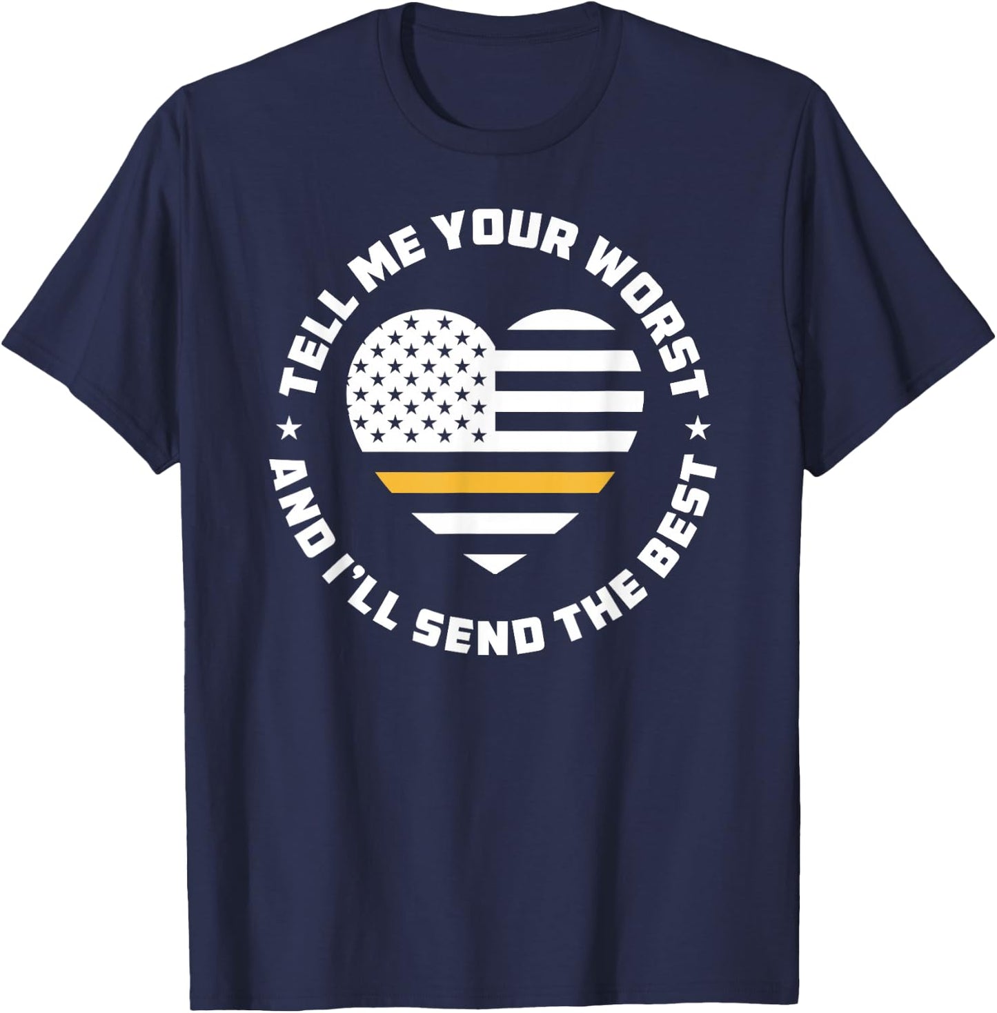 Dispatcher Thin Yellow Line - US Flag Heart Dispatcher T-Shirt - T-Shirt | Navy