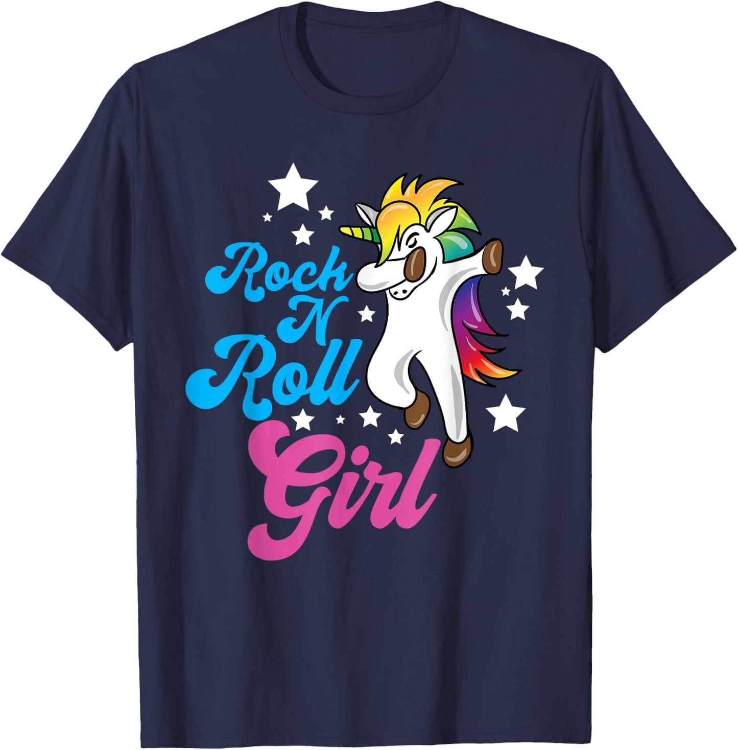 Funny Unicorn Rock n Roll Girl Shirt Rockin Musician Gift T-Shirt - T-Shirt | Navy