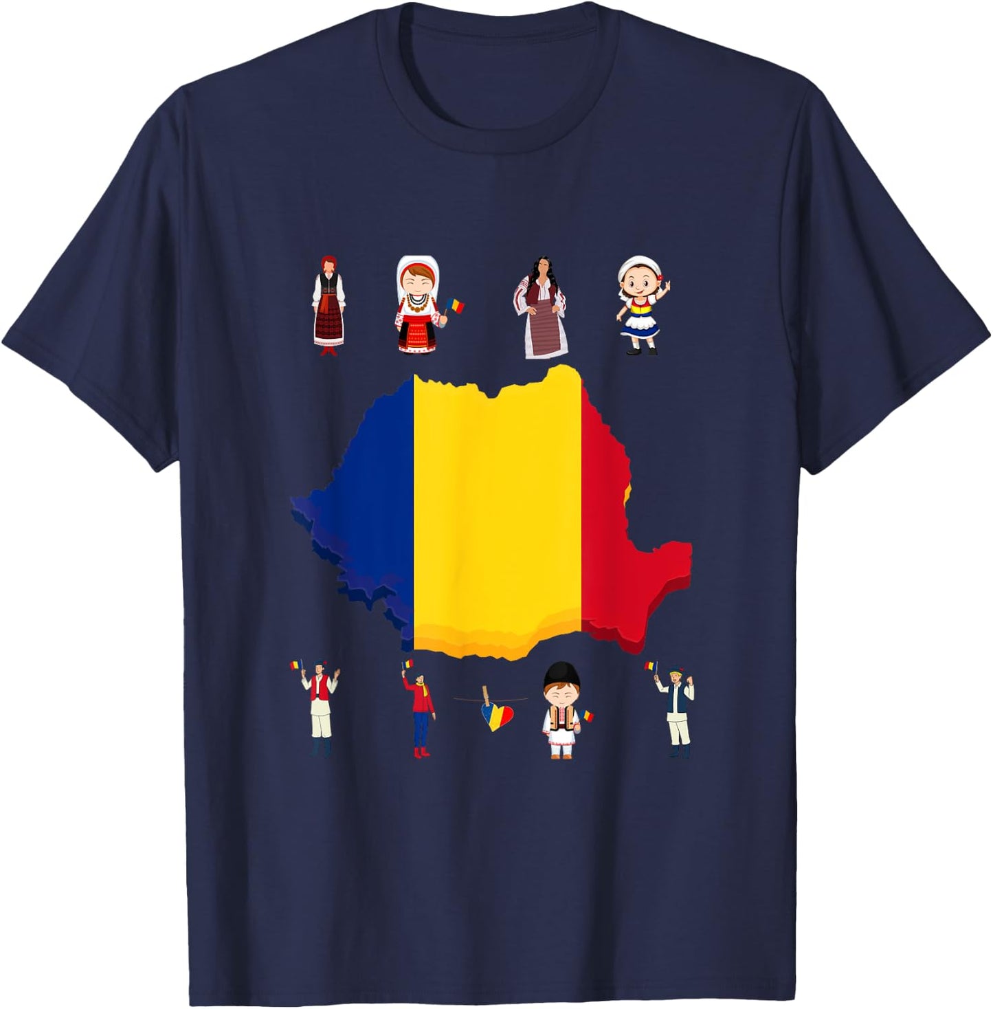 Traditional Romanian Family and Woman T-Shirt - T-Shirt | Navy