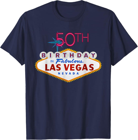 50th Birthday in Las Vegas Classic Sign T Shirt T-Shirt - T-Shirt | Navy