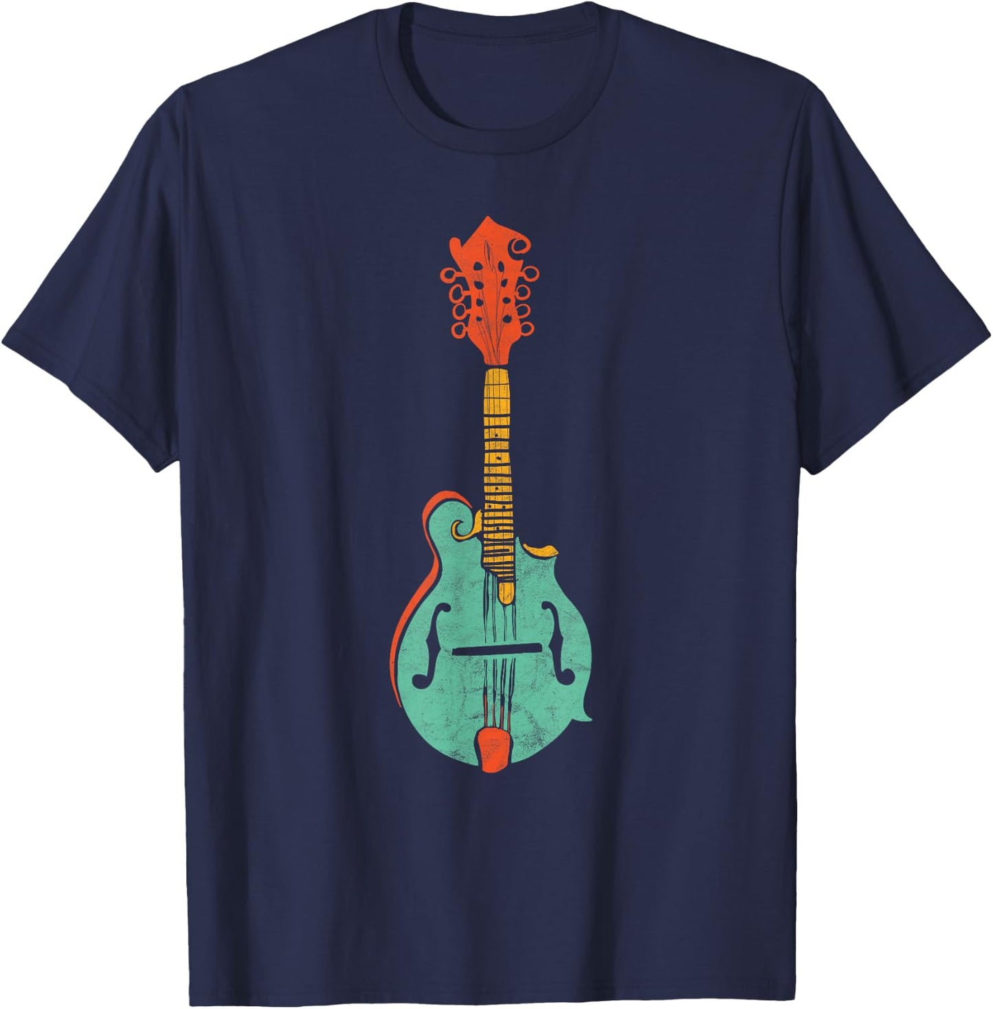 Funky Retro Mandolin Minimalist String Instrument Graphic T-Shirt - T-Shirt | Navy