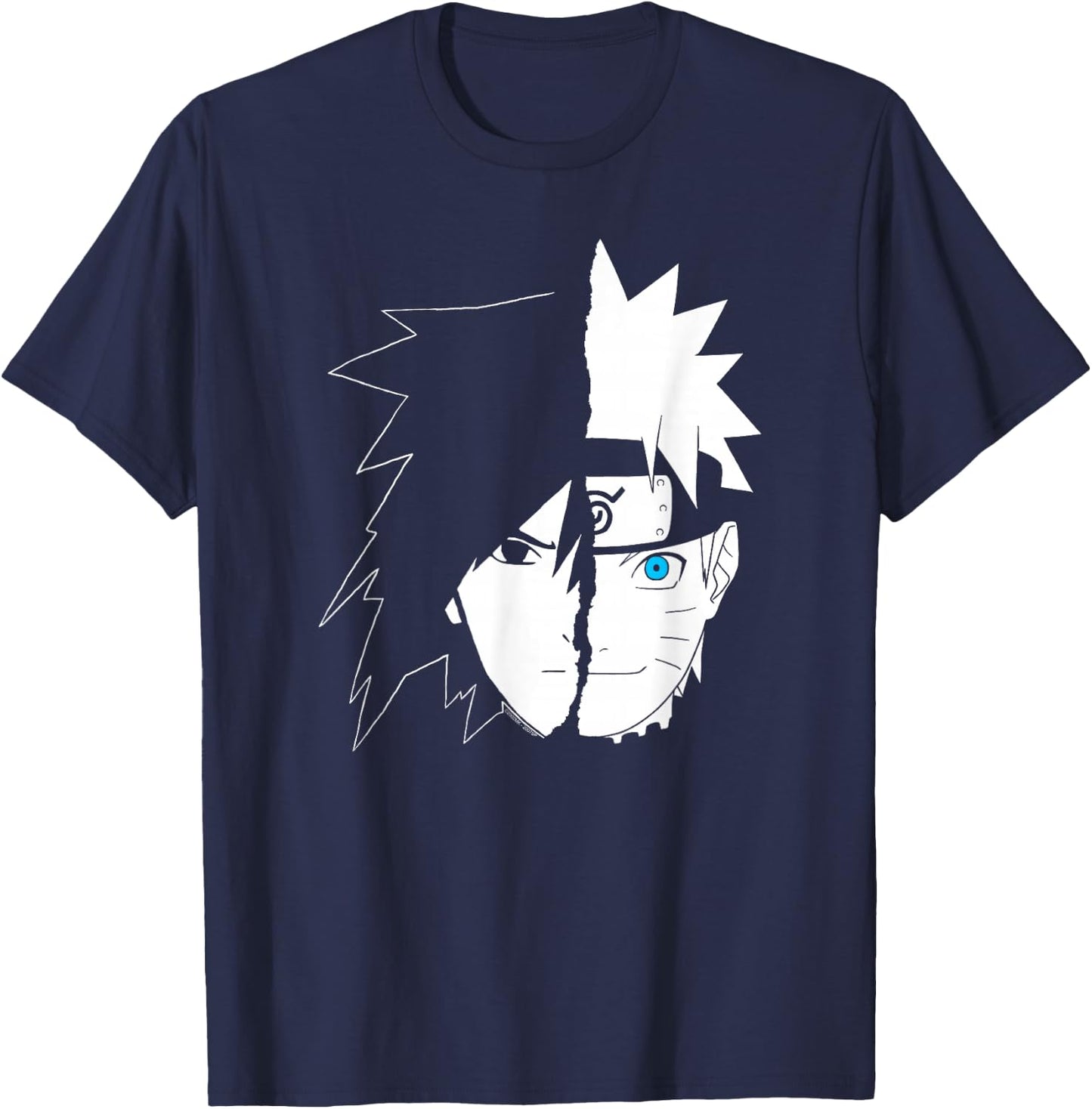 Naruto Sasuke Split Face Anime T-Shirt - T-Shirt | Navy
