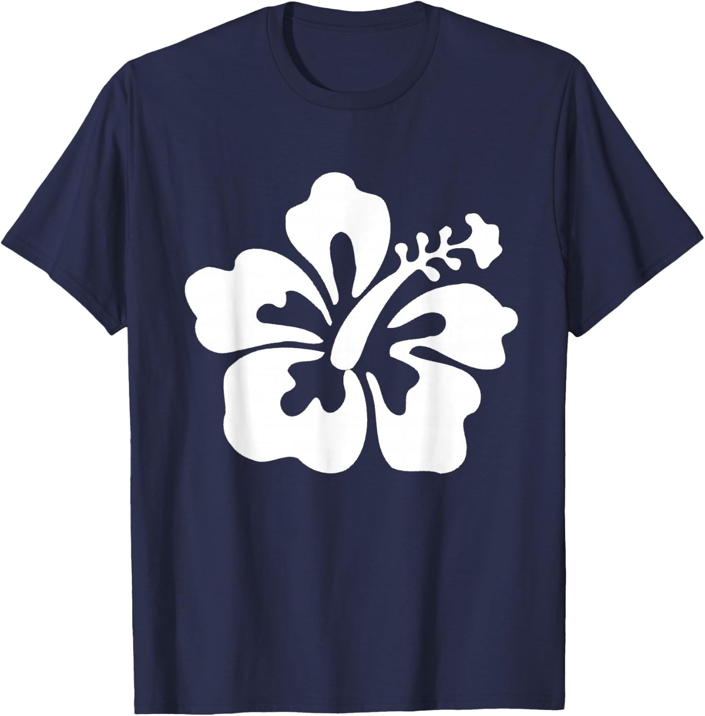 Hawaiian White Hibiscus - Hawaiian Flower T Shirt T-Shirt - T-Shirt | Navy