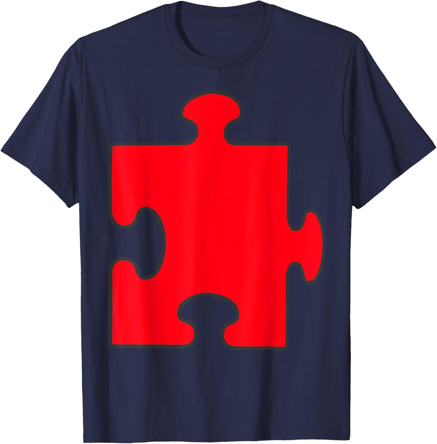 Halloween Group Couple Costumes - Red Puzzle Piece Costume T-Shirt - T-Shirt | Navy