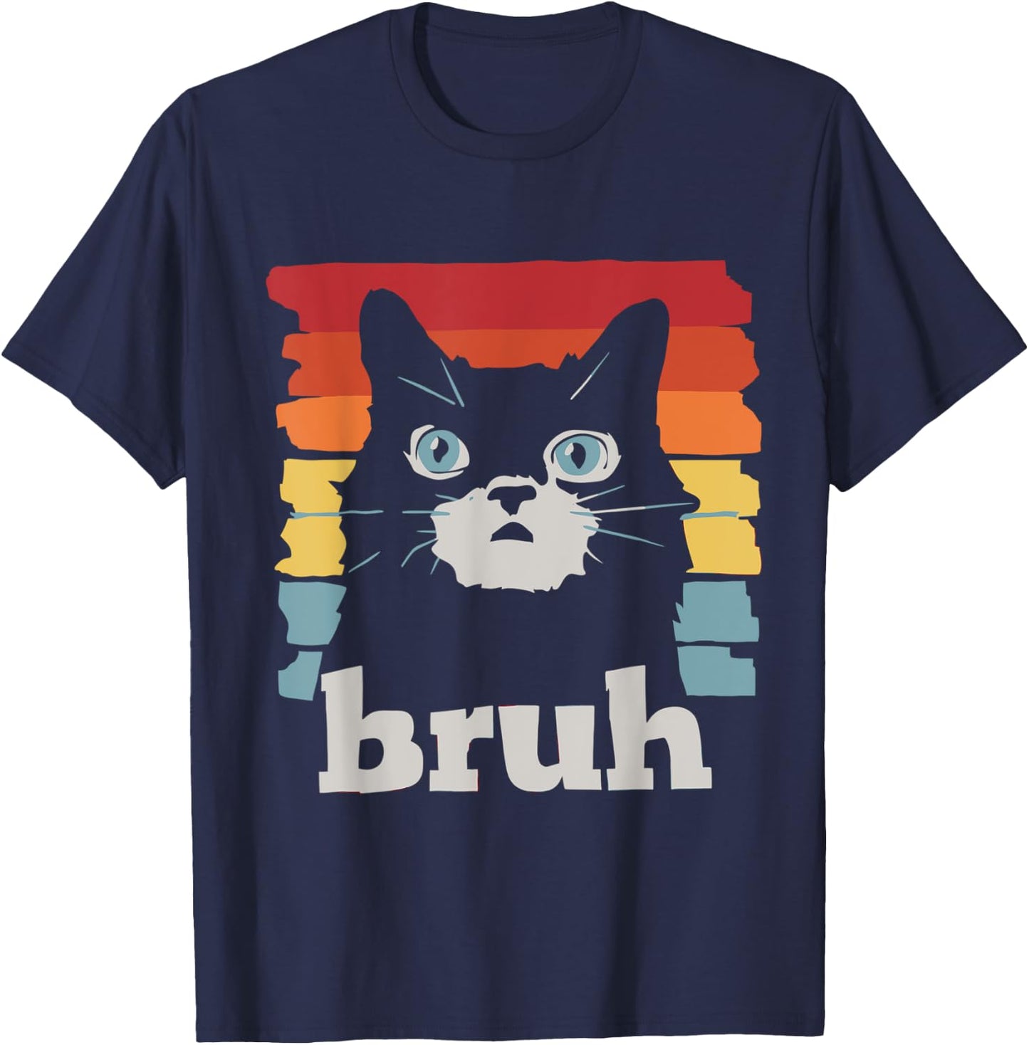 Bruh Cat Meme Funny Cat T-Shirt - T-Shirt | Navy