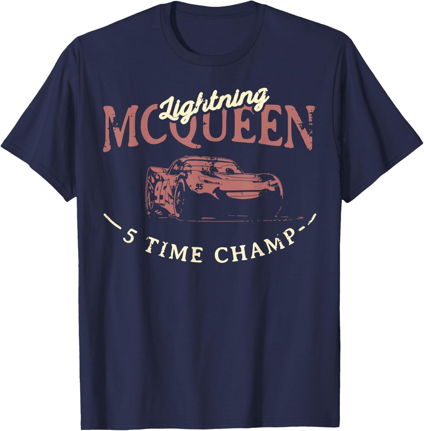 Disney Pixar Cars 3 Lightning McQueen Vintage 5 Time Champ T-Shirt - T-Shirt | Navy