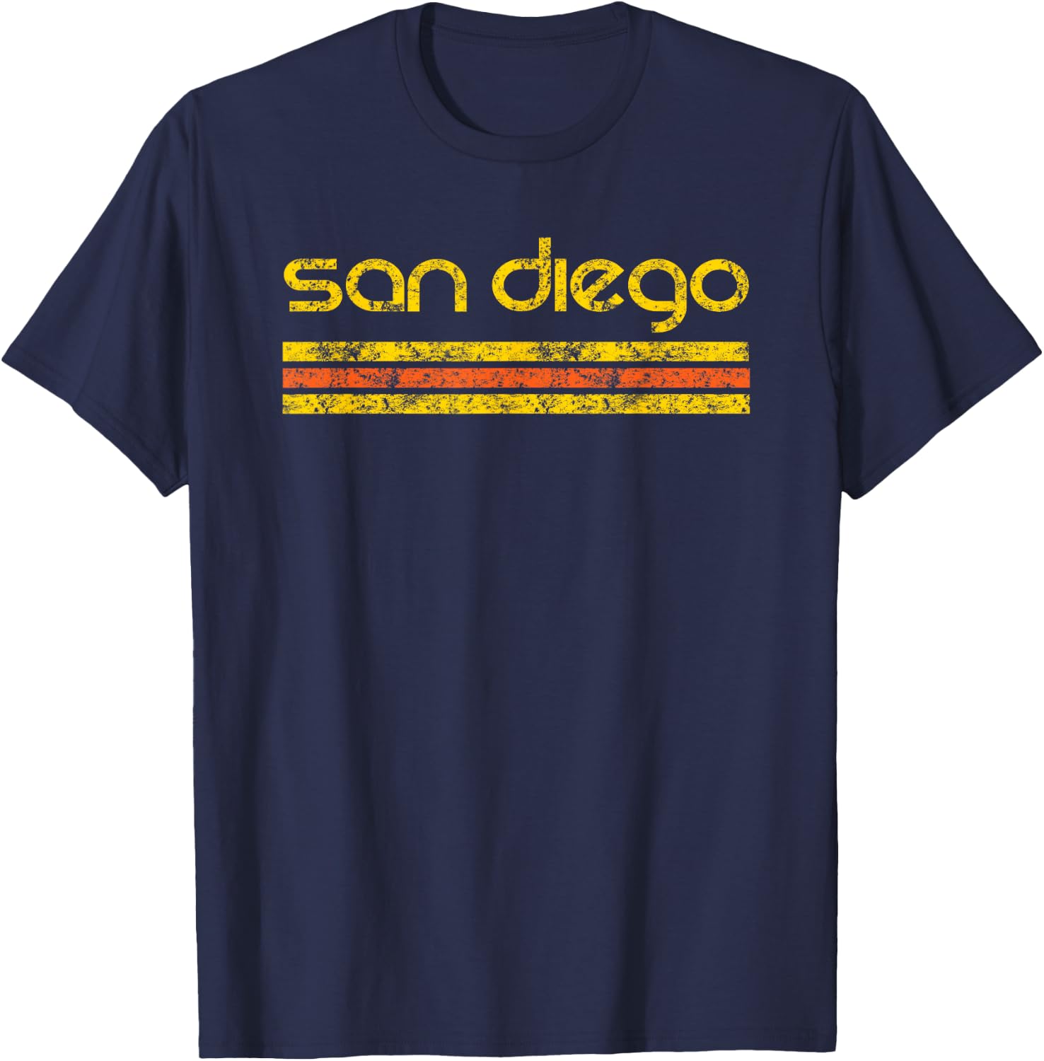 San Diego Retro Vintage Weathered Brown Short Sleeve Classic Fit - Small - -Adults T-Shirt - T-Shirt | Navy