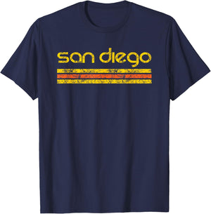 San Diego Retro Vintage Weathered Brown Short Sleeve Classic Fit - Small - -Adults T-Shirt - T-Shirt | Navy