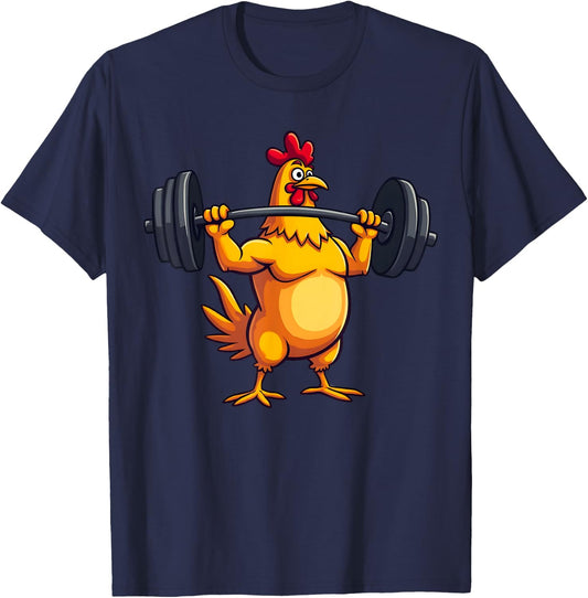 Funny Chicken Workout Gym Fitness Weightlifting T-Shirt - T-Shirt | Navy