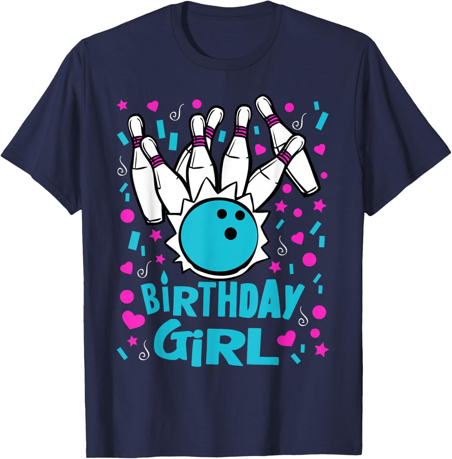 Cute Bowling Party Birthday Girl Kids Pins Bowler Gift T-Shirt - T-Shirt | Navy